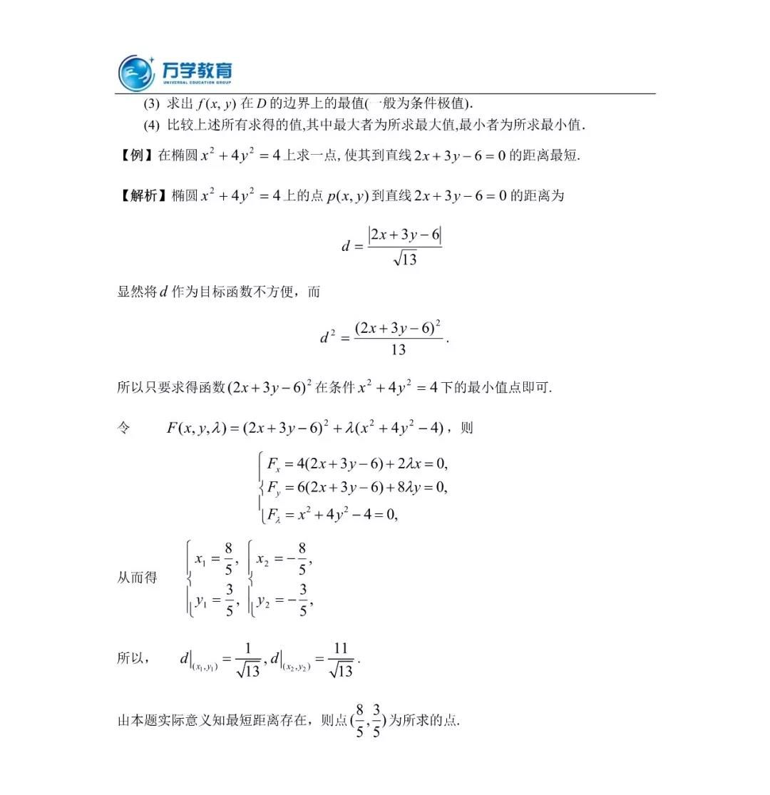 20考研数学冲刺必看考点——多元函数微分学的应用